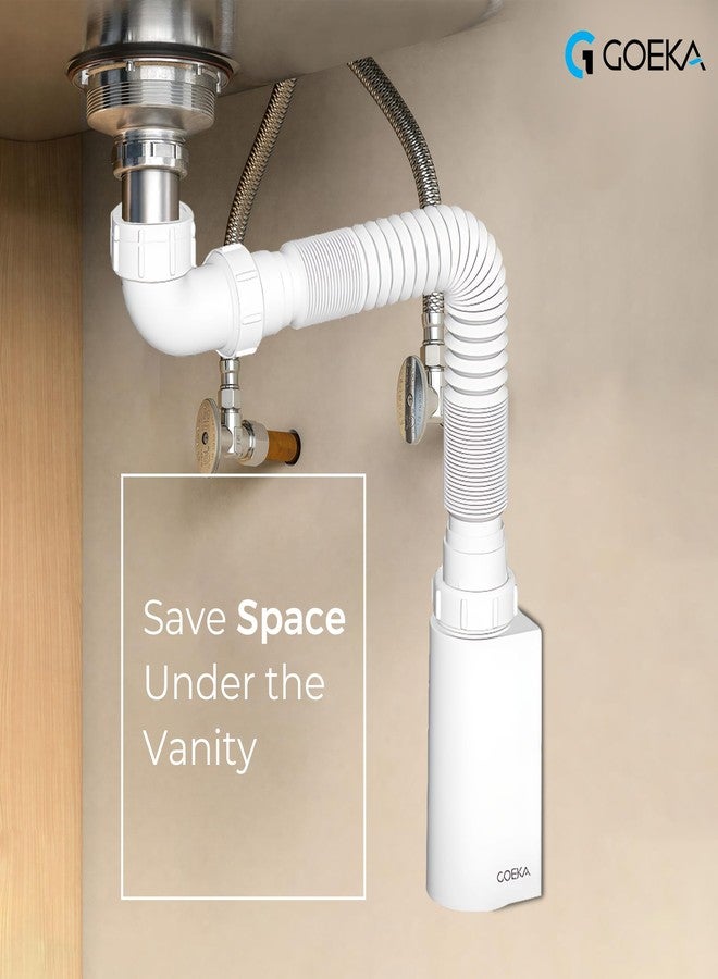 GOEKA ABS Bottle Trap with Expandable Pipe | Height Adjustable Waste Outlet Pipe for Bathroom, Wash Basin & Kitchen Sink | Modern White ABS Body | Anti-Leak & Durable (Bottle Trap Only) - Image 3